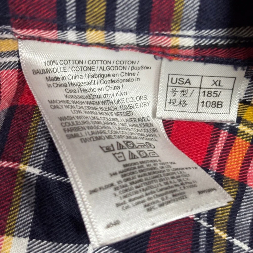 Brooks Brothers Button Down Shirt Mens XL Red Plaid Slim Fit Cotton Polo Shirt